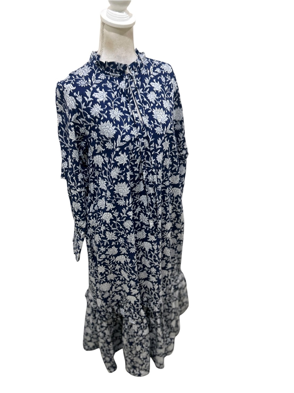 Nwt Ophelia & Indigo Tilly Navy Floral Tie-Ruffle Neck Tiered Maxi Dress Medium — image 3 of 8